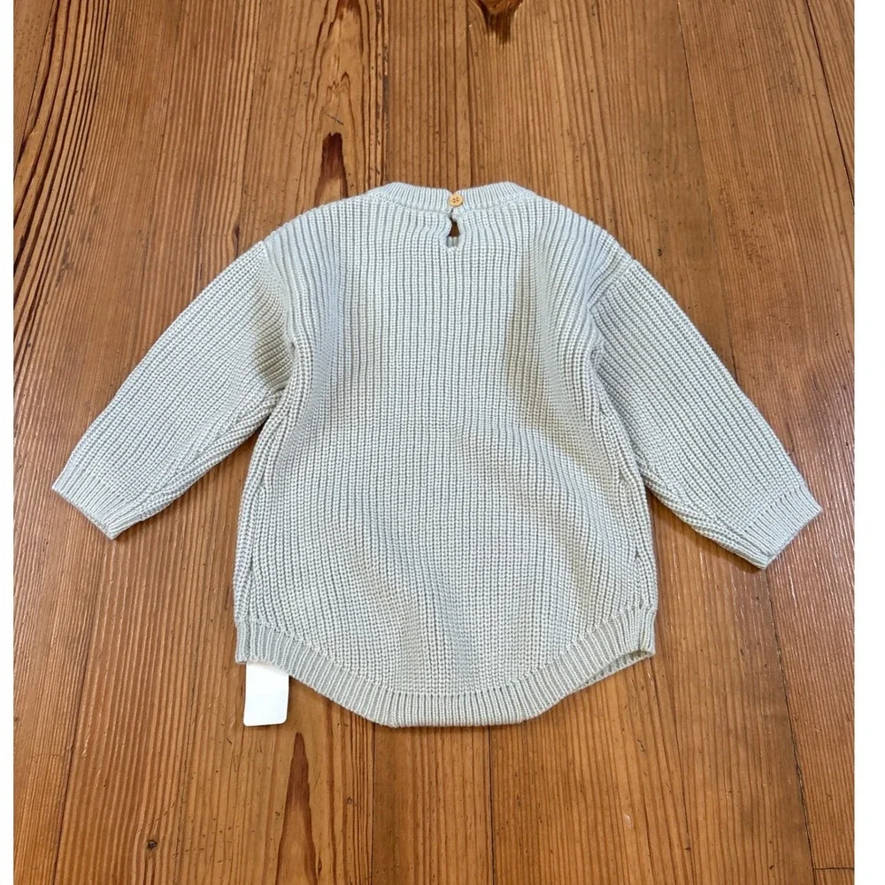 SHEIN Knit Romper Kids Grey Hi Flower Embroidered Sweater One Piece SIZE‎ 12-18M